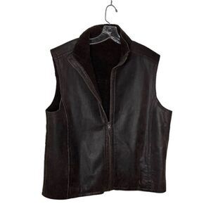 ROPER Leather Sherpa Reversible Vest Brown Zip Closure Mens Size Large